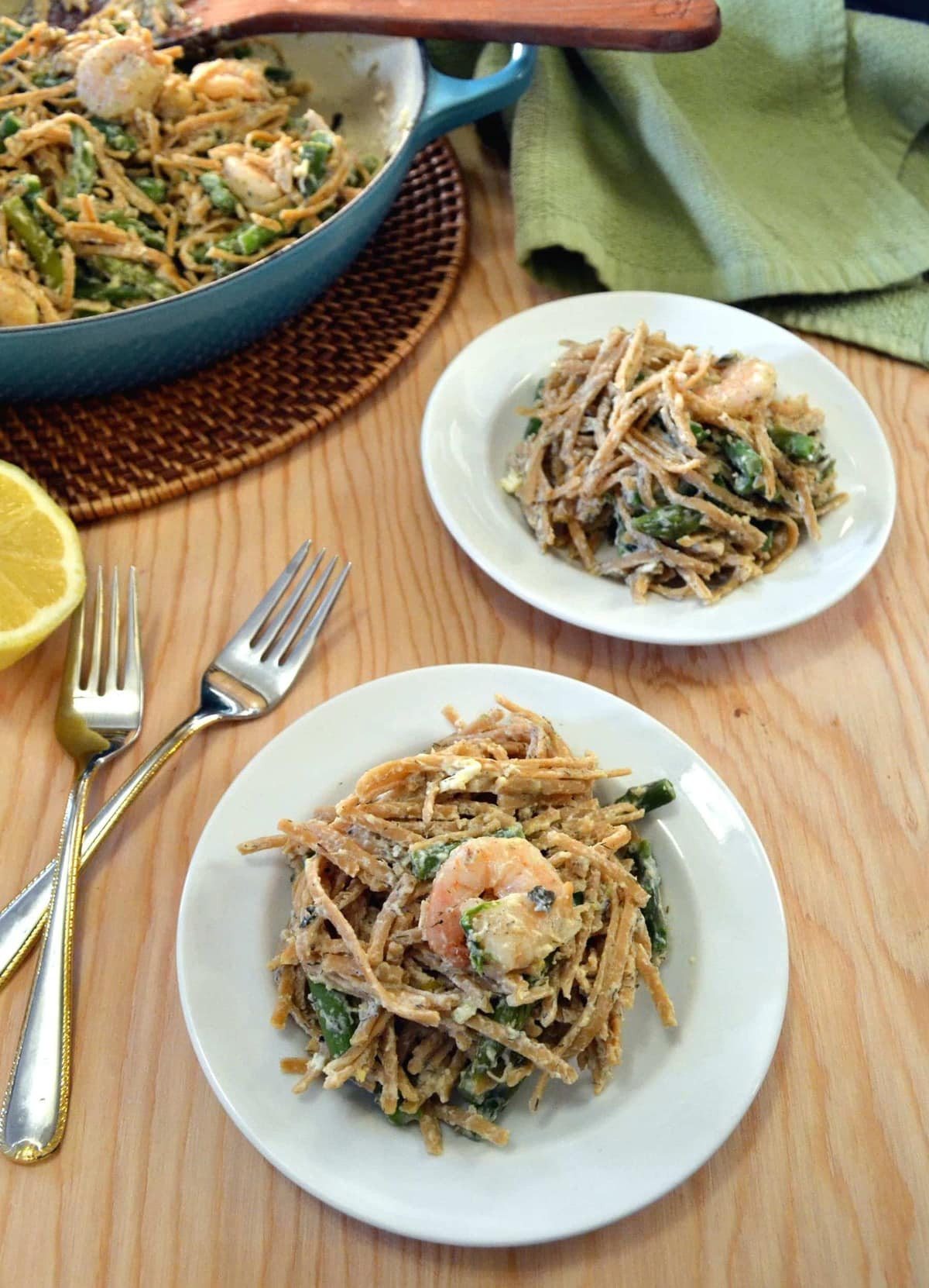 Lemon Pasta With Shrimp
 Lemon Asparagus Pasta with Roasted Shrimp