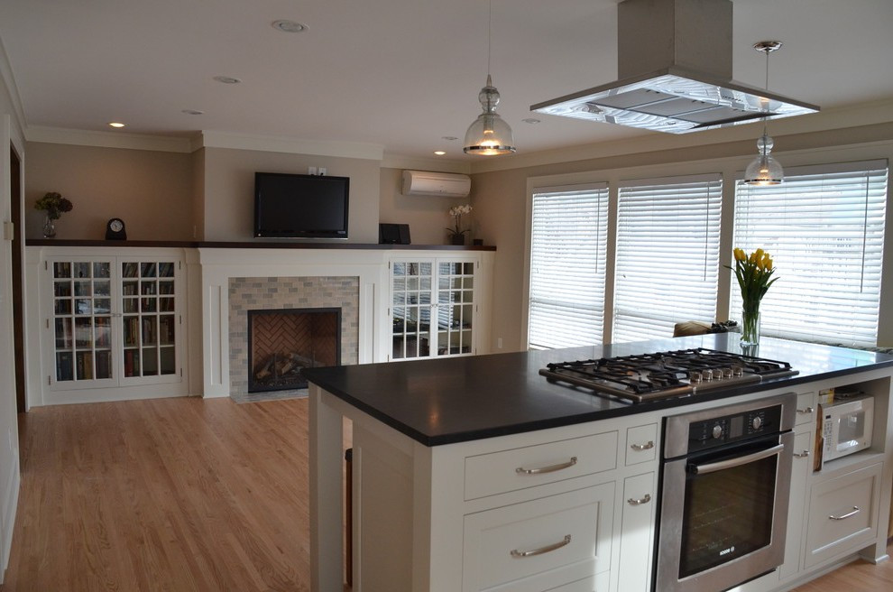 Light Gray Subway Tile Kitchen
 Light Gray Subway with Dark Wood Flooring Kitchen Grey