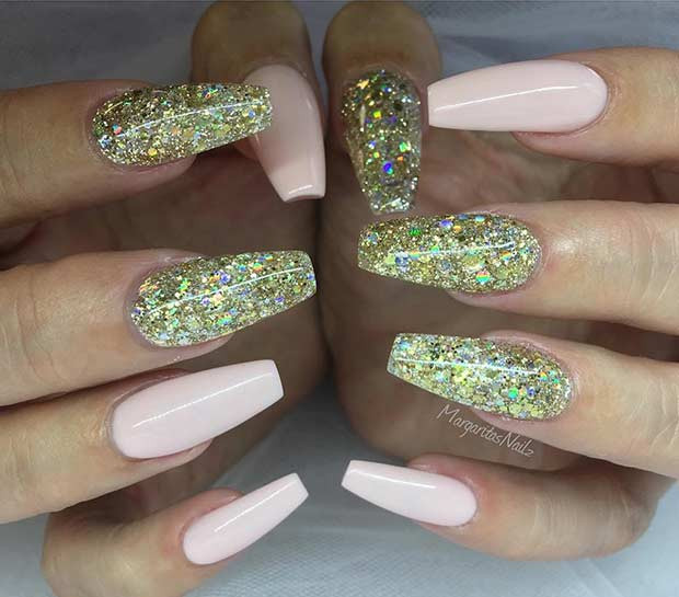 Light Pink Nails With Gold Glitter
 31 Snazzy New Year s Eve Nail Designs Page 3 of 3