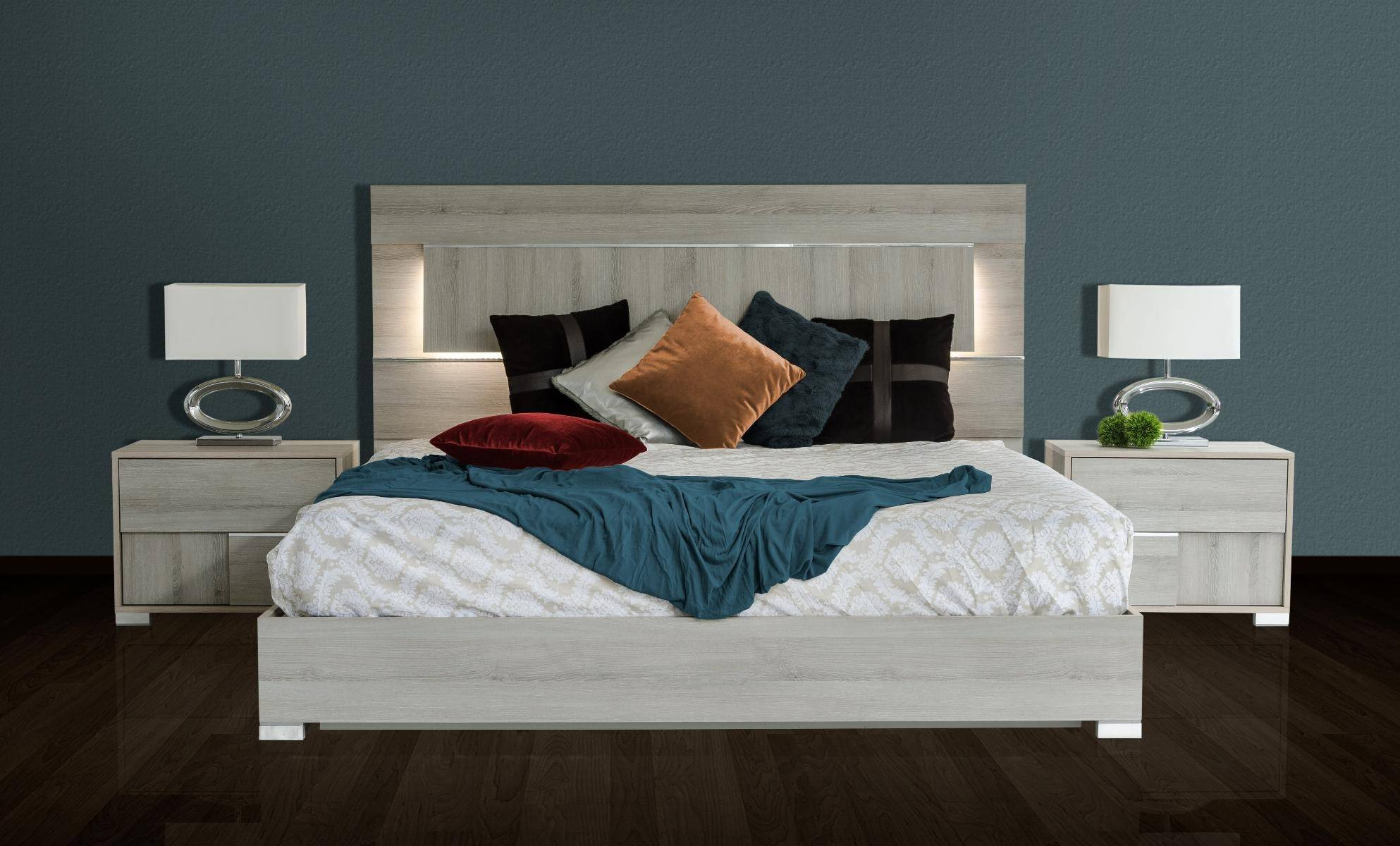 Lighted Headboard Bedroom Set
 VIG Modrest Ethan Modern Grey Veneer LED Lighted Headboard