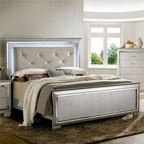 Lighted Headboard Bedroom Set
 Shop Tallone Contemporary Silvertone Panel Bed with LED