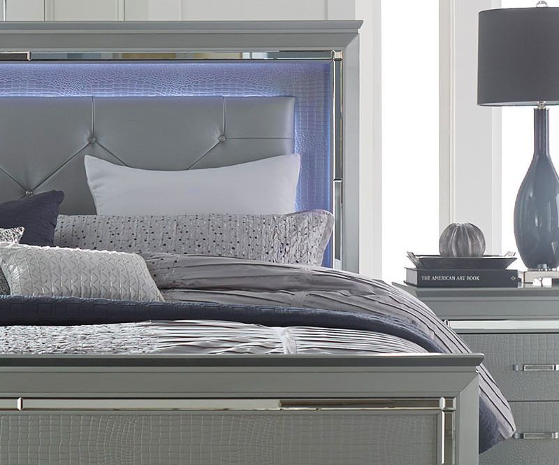 Lighted Headboard Bedroom Set
 TYLER Modern 5pcs Grey Queen King LED Lighted Headboard