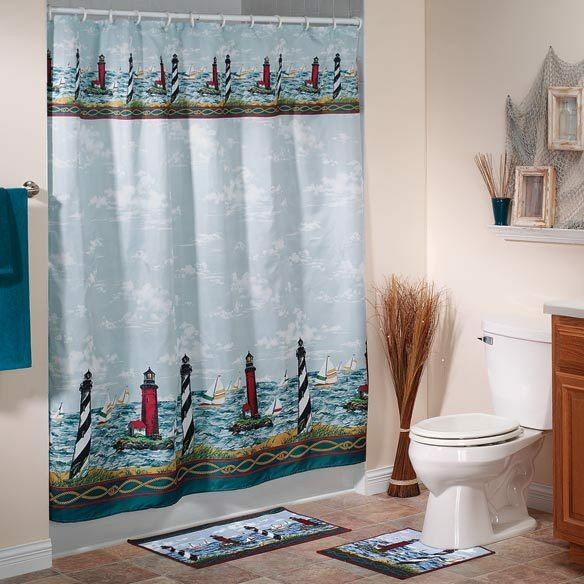 Lighthouses Bathroom Accessories
 Lighthouse Shower Curtain Fabric Polyester Bath Ocean