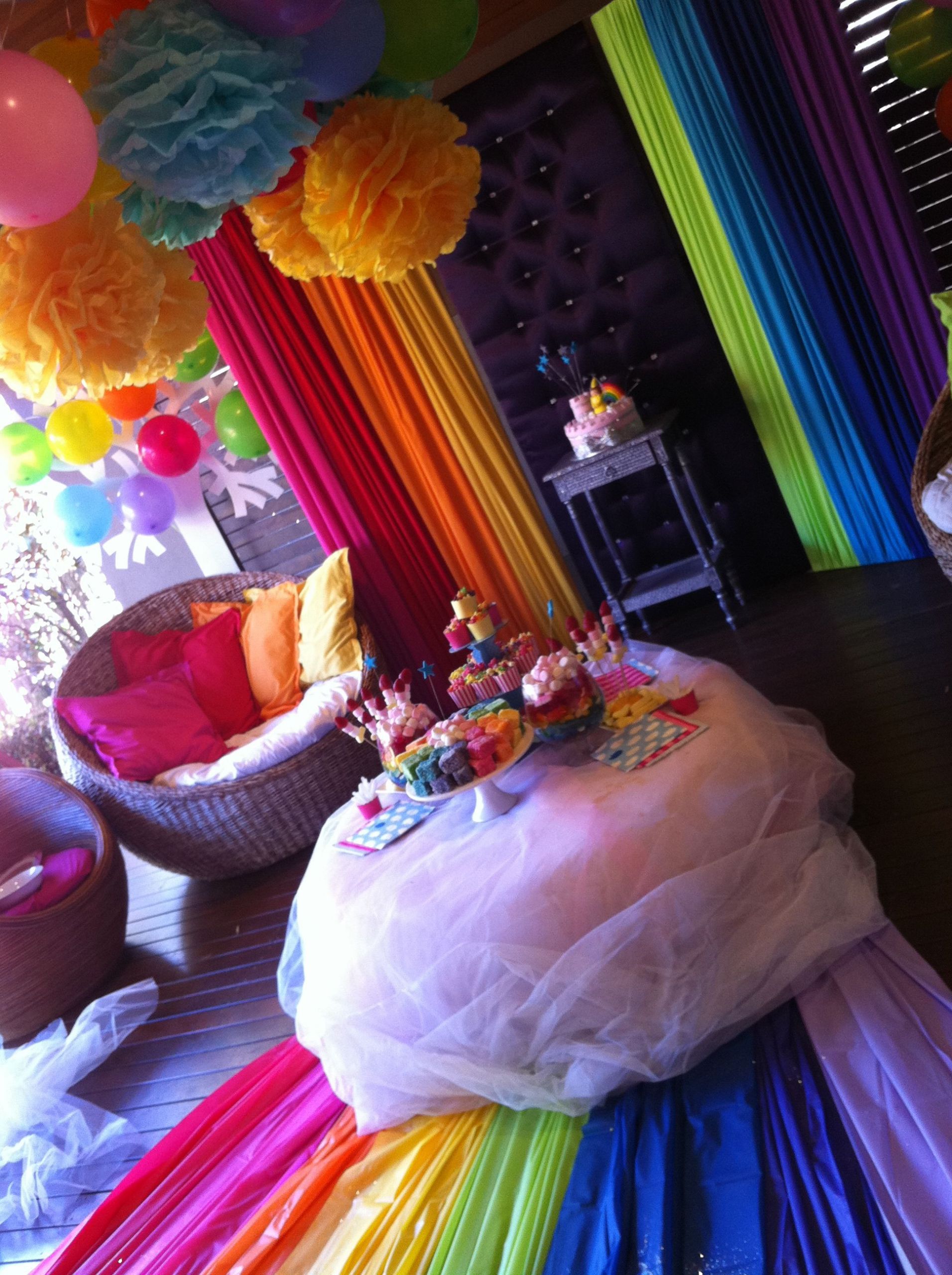 Lisa Frank Birthday Party Ideas
 Love the plastic table clothes on the floor