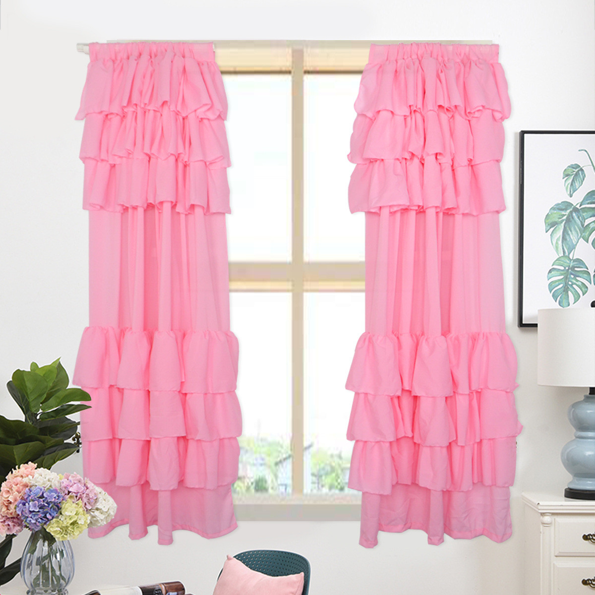 Little Girls Bedroom Curtains
 Pink Ruffle Frilly Little Girls Room Kids Nursery Girly