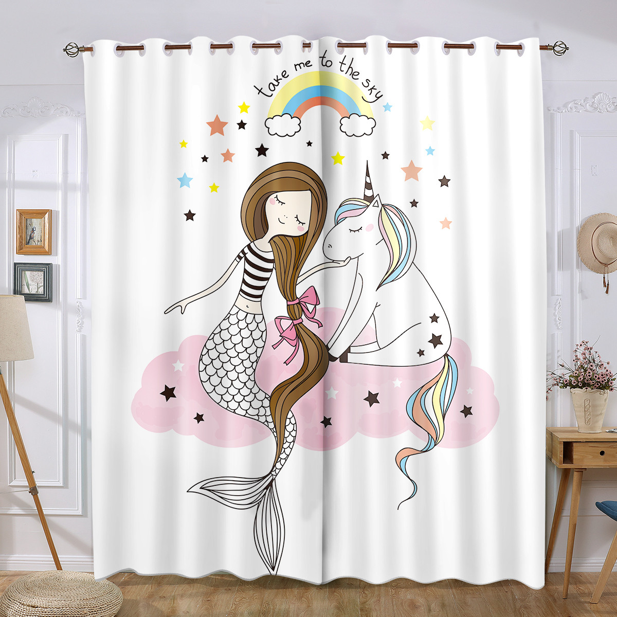 Little Girls Bedroom Curtains
 Mermaid Unicorn Rainbow Little Girls Nursery Bedroom