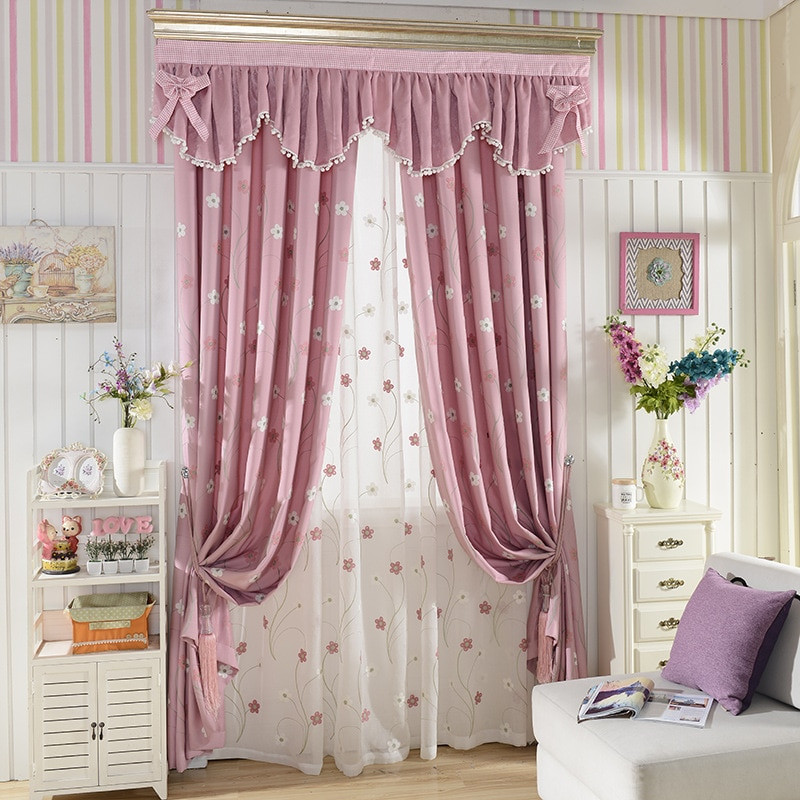 Little Girls Bedroom Curtains
 New arrival girl pink cartoon small flower embroidered