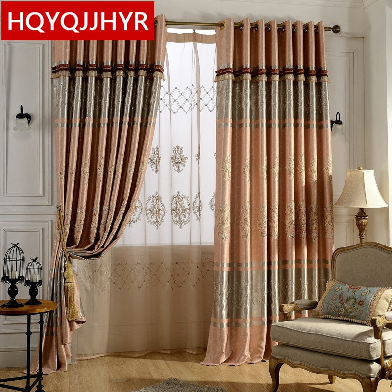 Living Room Blackout Curtains
 European luxury embroidered floor length curtains full