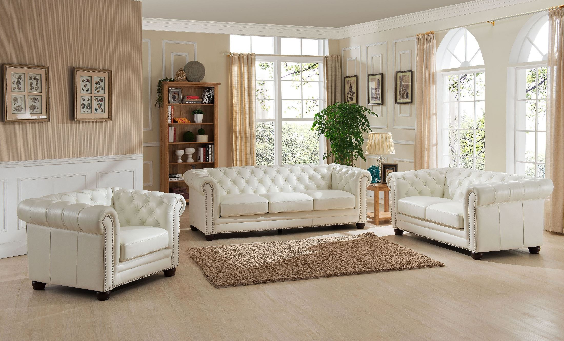 Living Room Chair Set
 Monaco Pearl White Leather Living Room Set from Amax