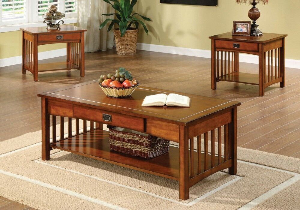 Living Room End Table Sets
 3pc Seville Mission Style Living Room Cocktail Coffee End