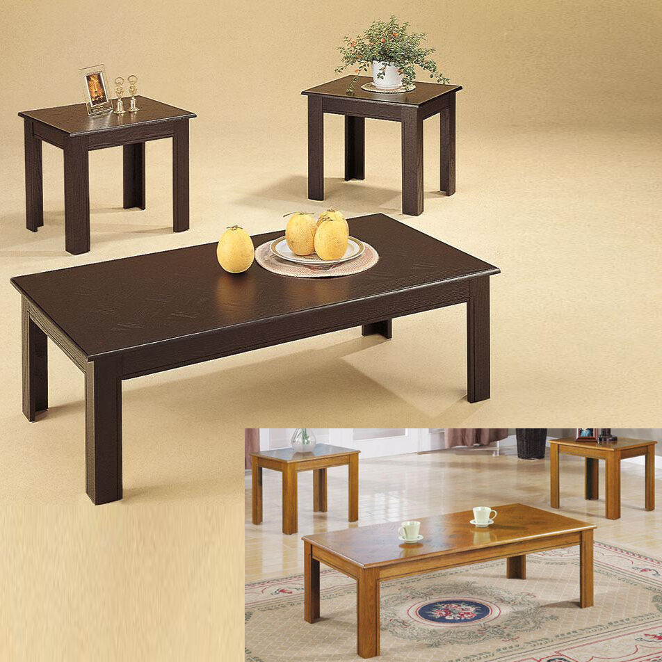 Living Room End Table Sets
 3 PC Oak Cappuccino Living Room Veneer Parquet Coffee End