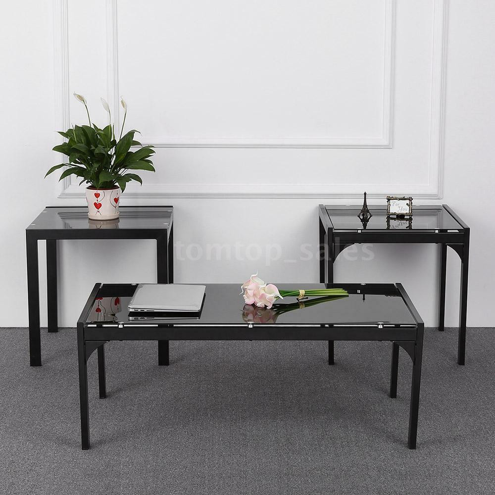 Living Room End Table Sets
 3 Piece Glass Top Coffee & End Table Set Metal Frame