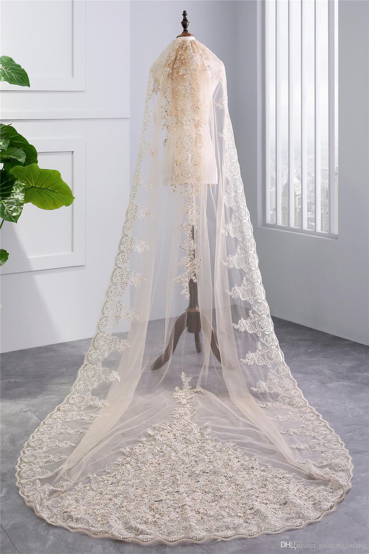 Long Cathedral Wedding Veils
 2018 New Real Champagne Long Cathedral Bridal Veil 1