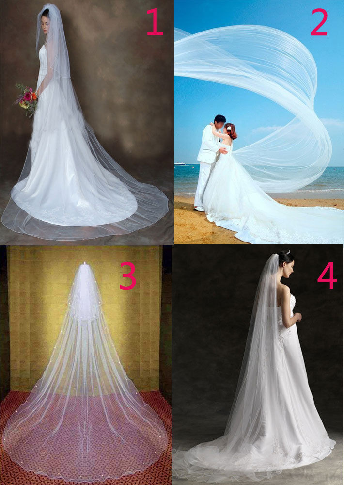 Long Cathedral Wedding Veils
 Extra Long Cathedral Bridal Wedding Veil B White