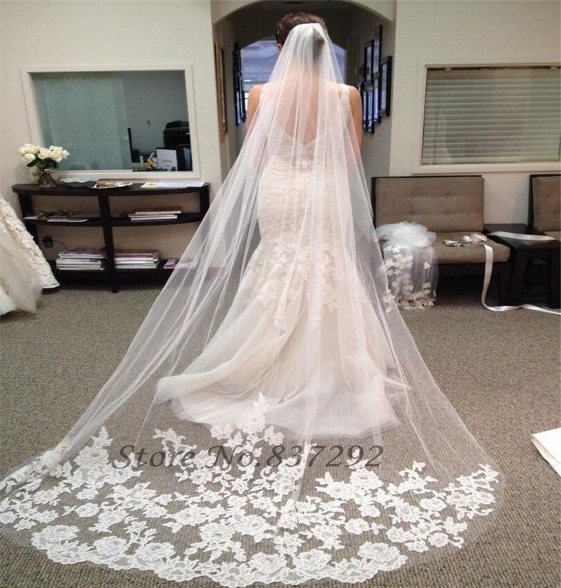 Long Cathedral Wedding Veils
 2016 Tulle Long Cathedral Wedding Veils Lace Edge Bridal