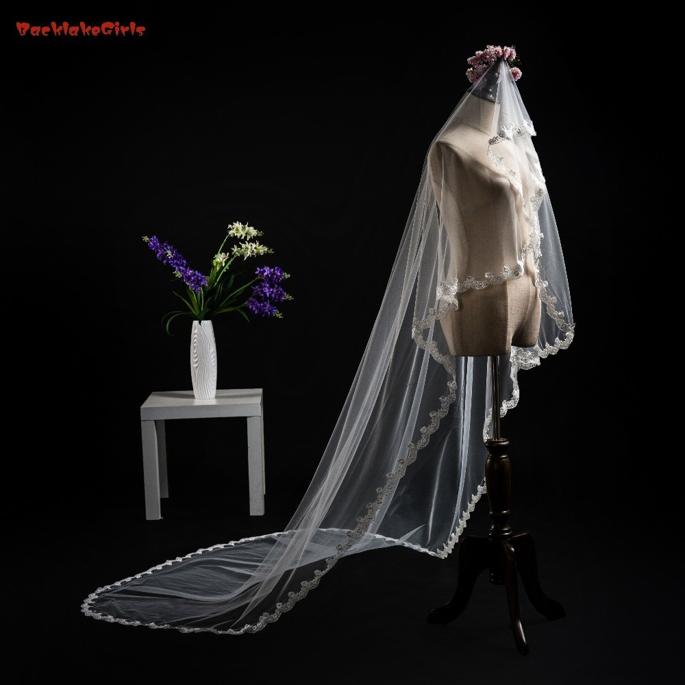 Long Cathedral Wedding Veils
 Cheap Long Cathedral Bridal Veil with b White And Ivory