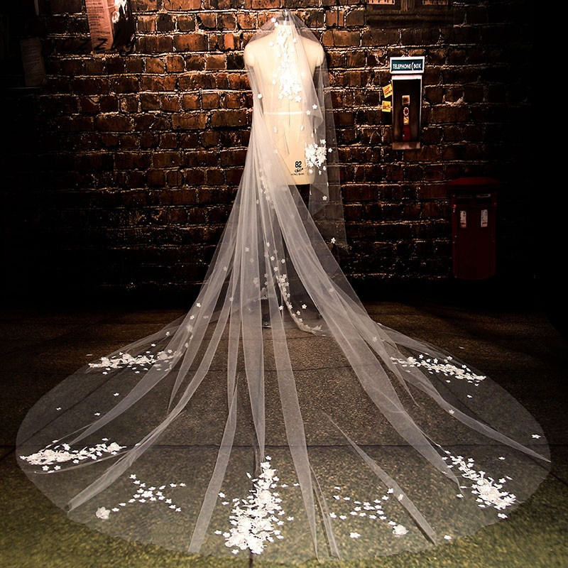 Long Wedding Veils With Crystals
 Aliexpress Buy Real Long Lace Edge Cathedral Wedding