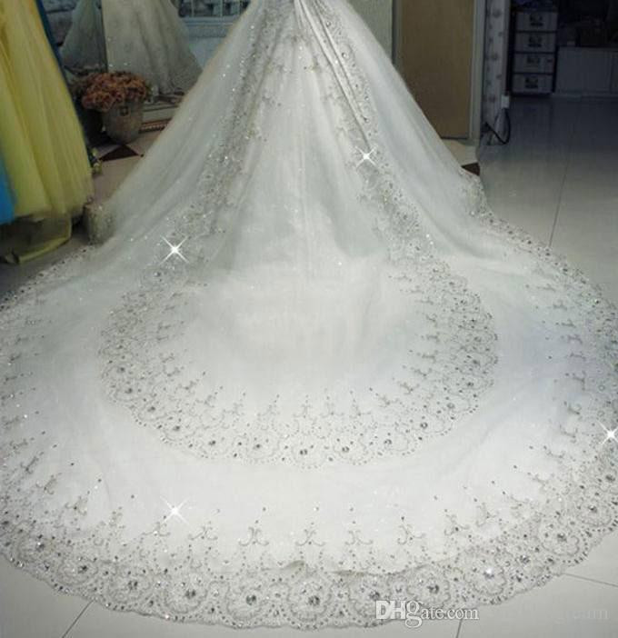 Long Wedding Veils With Crystals
 Luxury White 3M Long Rhinestones Cathedral Wedding Veils