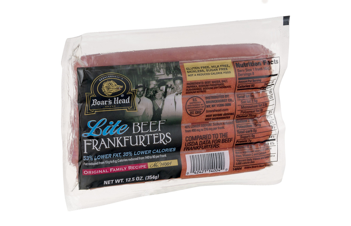 Low Calorie Hot Dogs
 Low Fat Less Healthy Boar’s Head Lite Beef Frankfurters