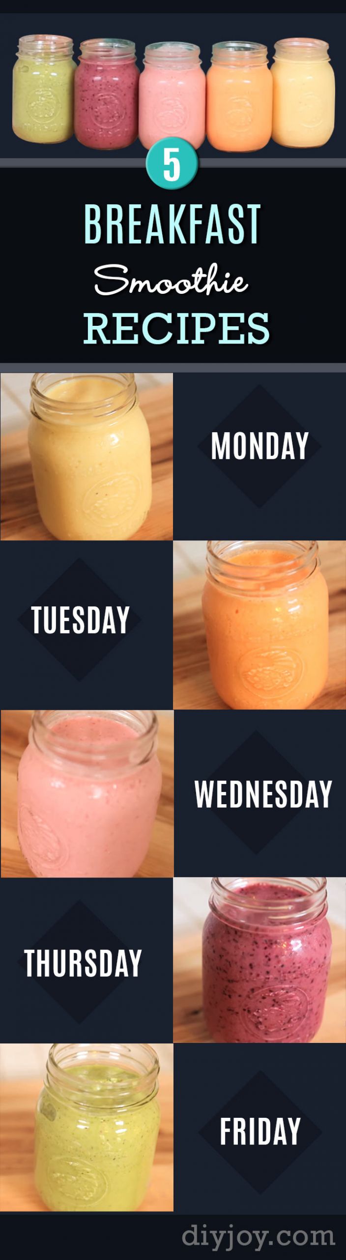 Low Calorie Smoothies Recipes For Weight Loss
 Monday to Friday 5 Breakfast Smoothie Recipes