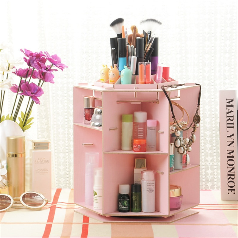 Makeup Drawer Organizer DIY
 DIY Rotating Cosmetic Storage Box Wood Board Candy Desktop