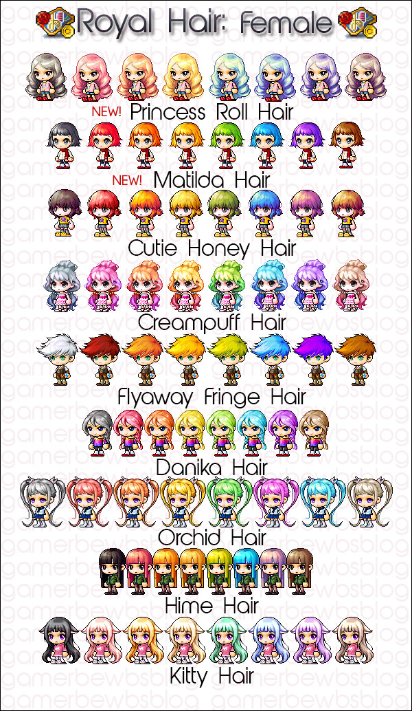 Maplestory Female Hairstyles
 gMS Royal Hair and Face – December 2013