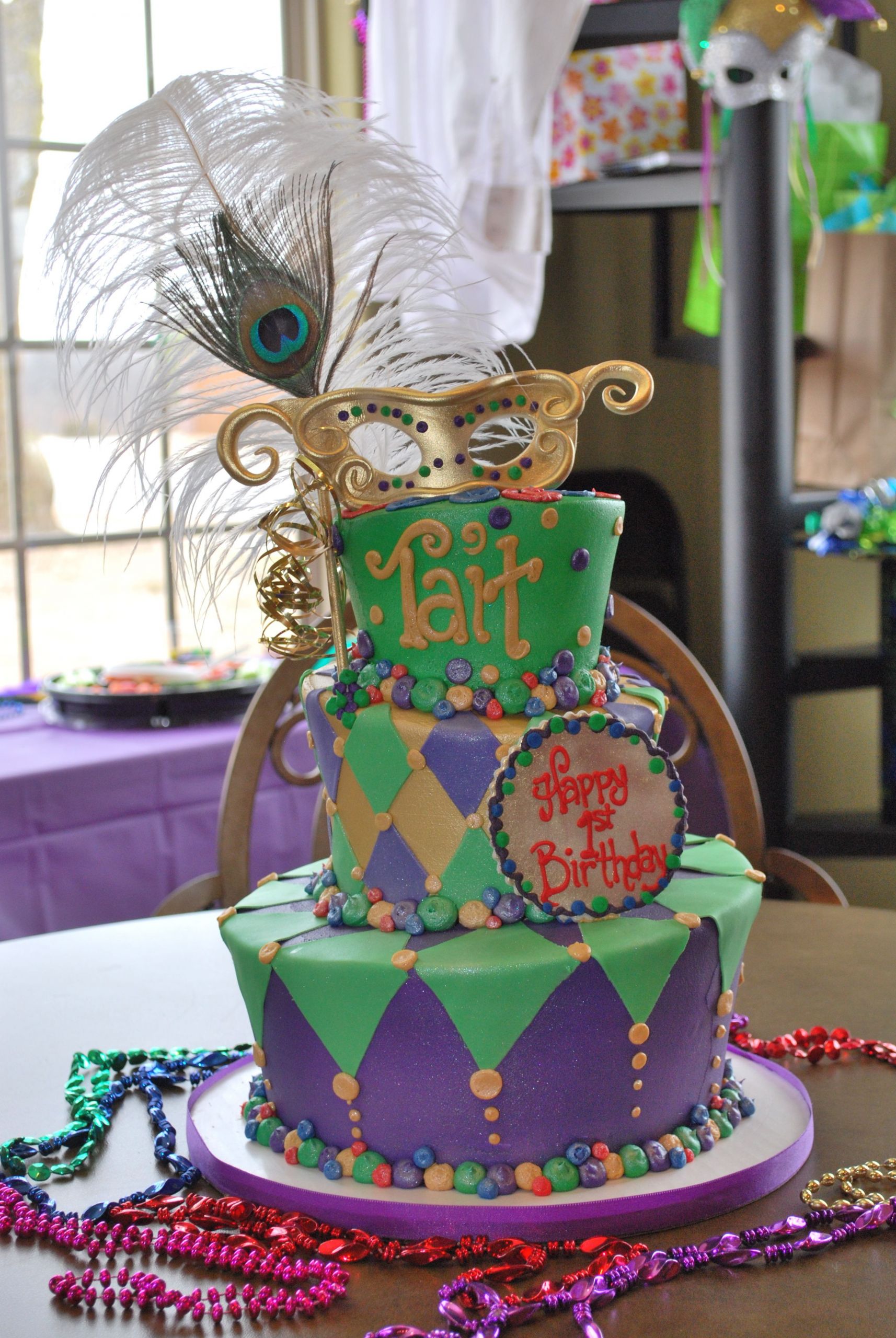 Mardi Gra Birthday Cake
 First Birthday Cake Mardi Gras Theme