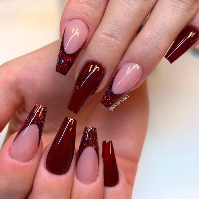 Maroon Glitter Nails
 Magnetic And Trendy Burgundy Nails Ideas