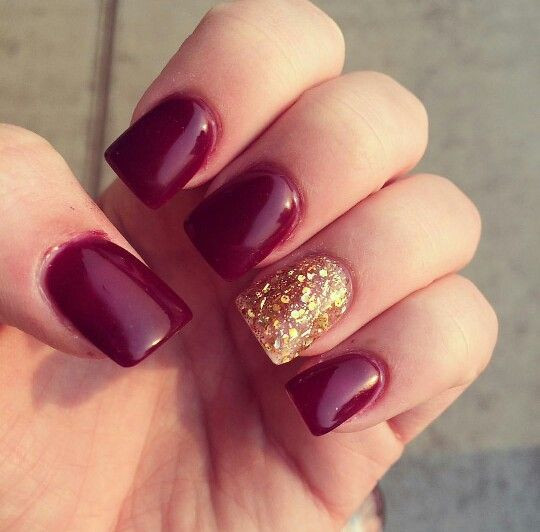 Maroon Glitter Nails
 Red maroon and gold glitter nails