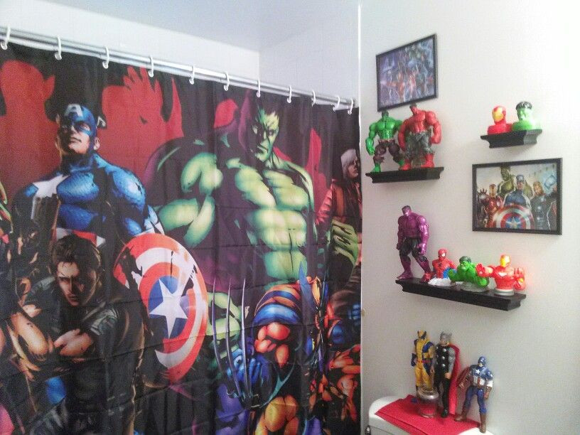 Marvel Bathroom Decor
 Avengers bathroom if this was in our bathroom my brother