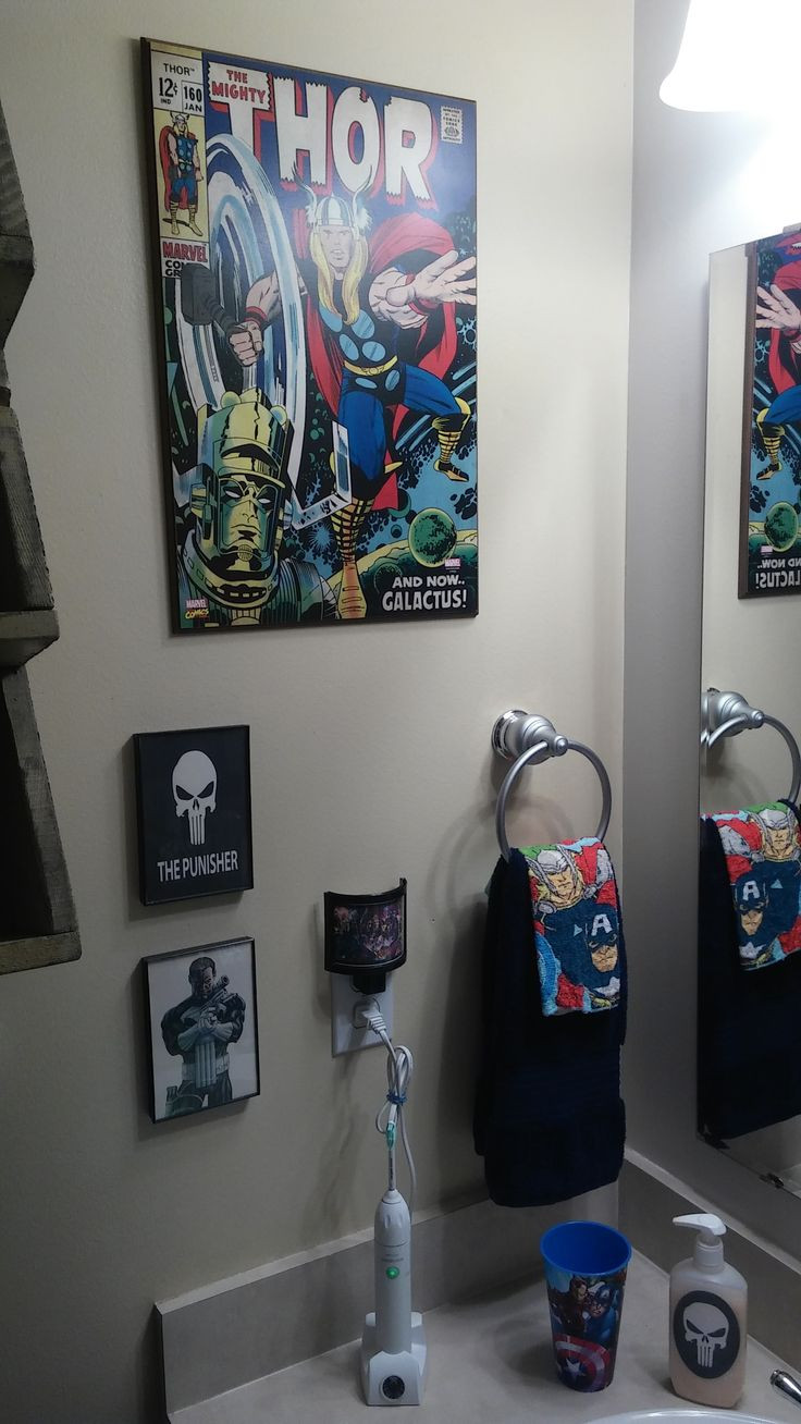 Marvel Bathroom Decor
 Marvel Superhero Bathroom "Thor corner" with Punisher