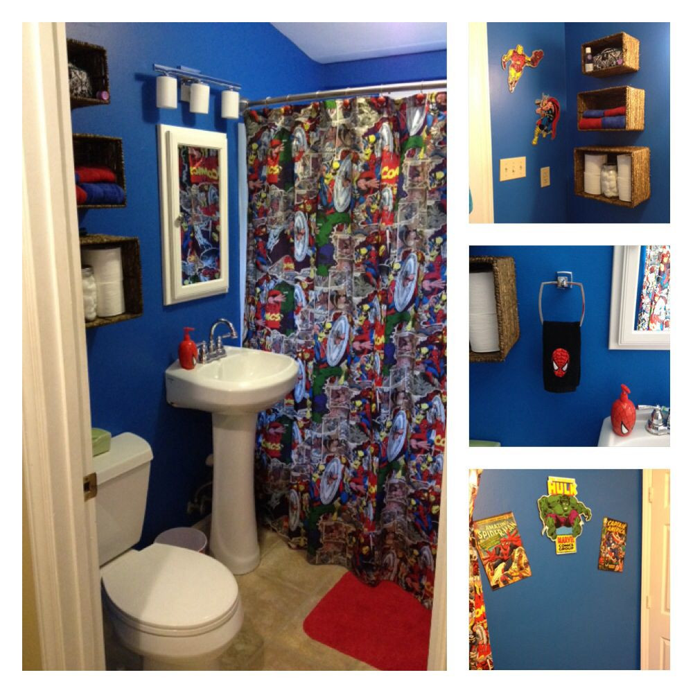 Marvel Bathroom Decor
 Retro Marvel Bathroom Mom made the shower curtain