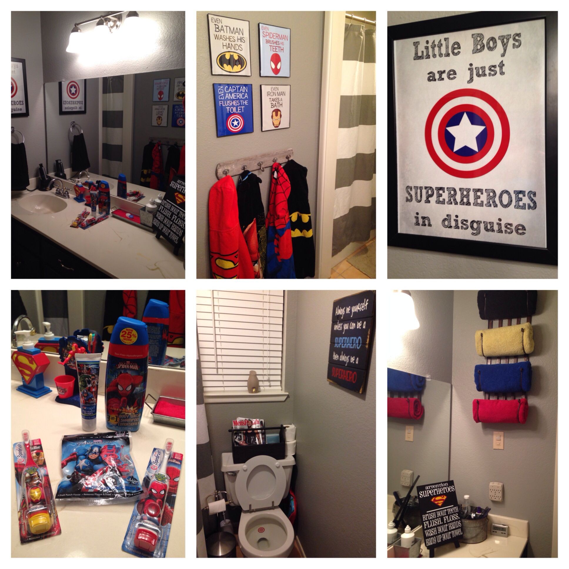 Marvel Bathroom Decor
 Superhero Bathroom Consists of items from Etsy West Elm