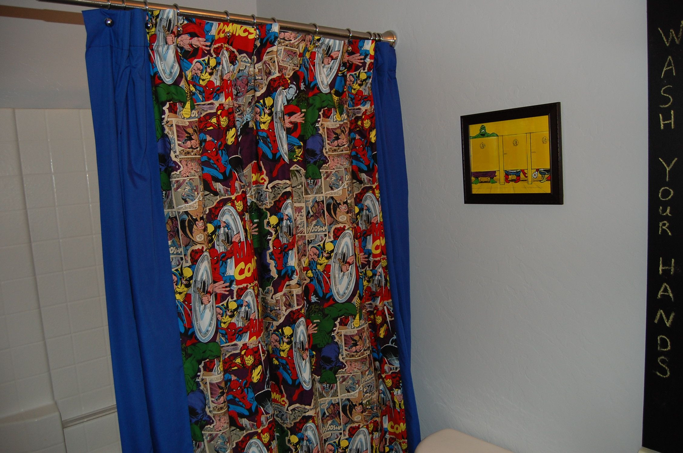 Marvel Bathroom Decor
 DIY Marvel ic fabric shower curtain