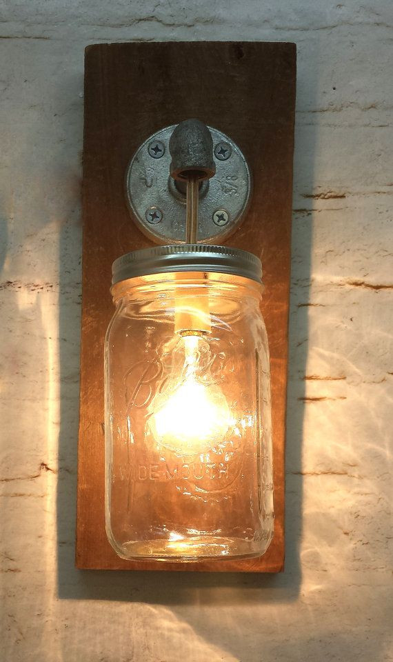 Mason Jar Bathroom Light Fixtures
 Mason Jar Sconce light fixture Rustic Reclaimed by