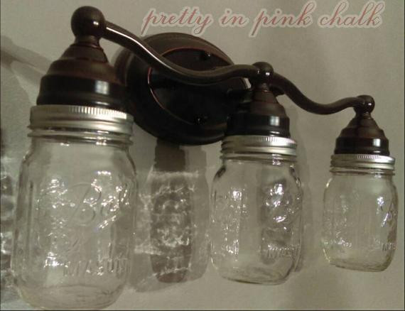 Mason Jar Bathroom Light Fixtures
 Items similar to 3 light Mason jar vanity bar Lighting