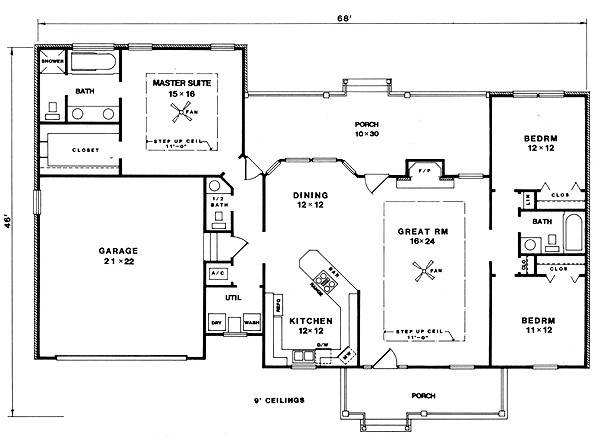 Master Bedroom Suite Plans
 Isolated Master Suite 3414VL