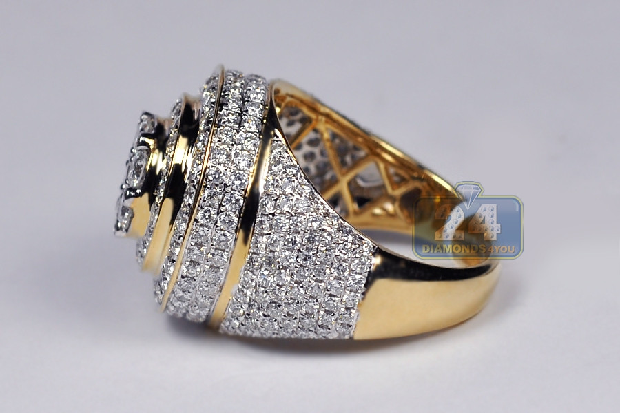 Mens Yellow Gold Diamond Rings
 Mens Diamond Cluster Signet Ring 14K Yellow Gold 4 38 ct