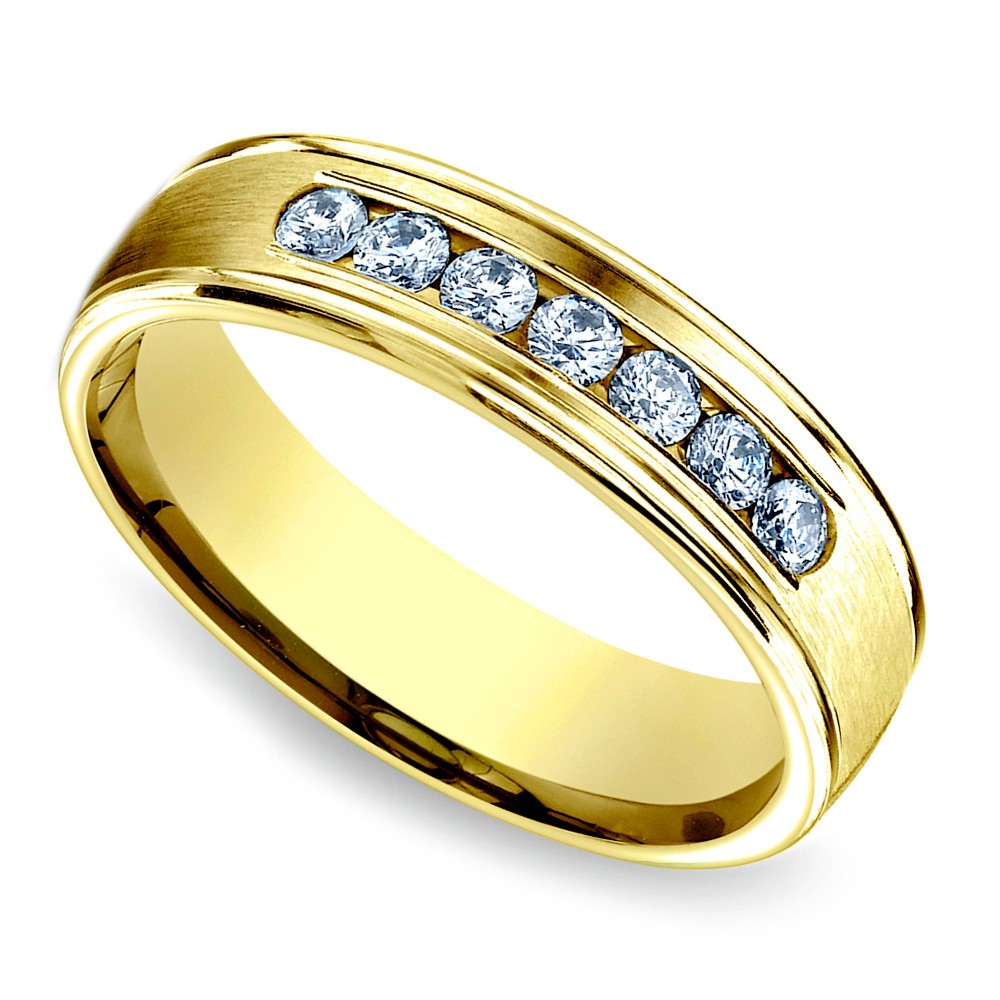 Mens Yellow Gold Diamond Rings
 Channel Diamond Men s Wedding Ring in Yellow Gold 6mm