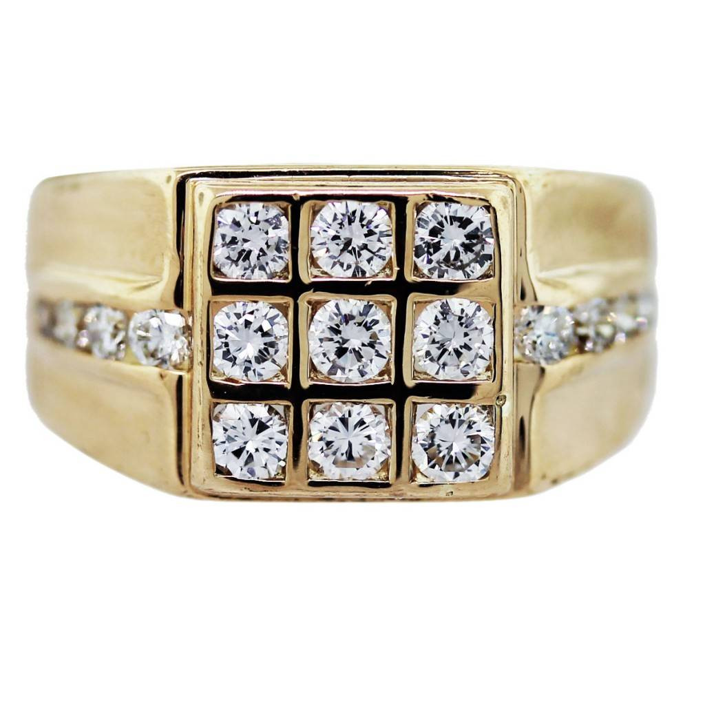 Mens Yellow Gold Diamond Rings
 18K Yellow Gold Diamond Square Grid Mens Ring