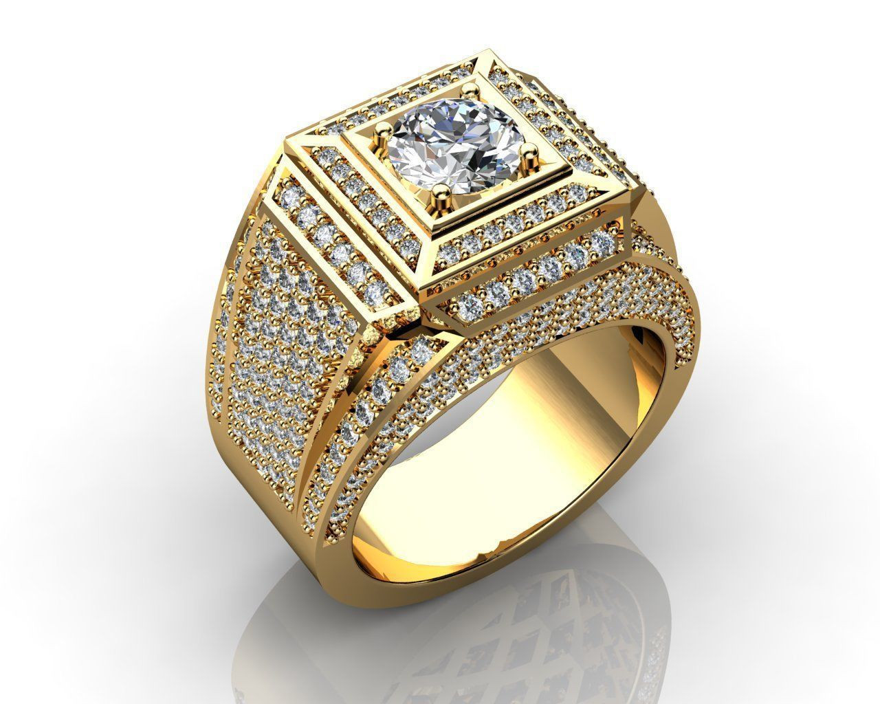 Mens Yellow Gold Diamond Rings
 3D print model Men Ring Yellow Gold Diamond Ring