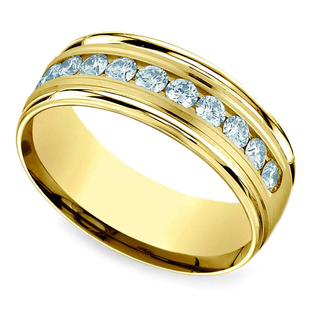 Mens Yellow Gold Diamond Rings
 Channel Diamond Men s Wedding Ring in Yellow Gold 8mm