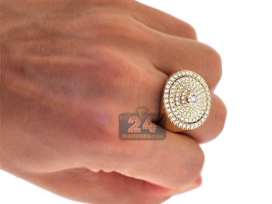 Mens Yellow Gold Diamond Rings
 Mens Diamond Round Signet Ring 14K Yellow Gold 2 56 ct