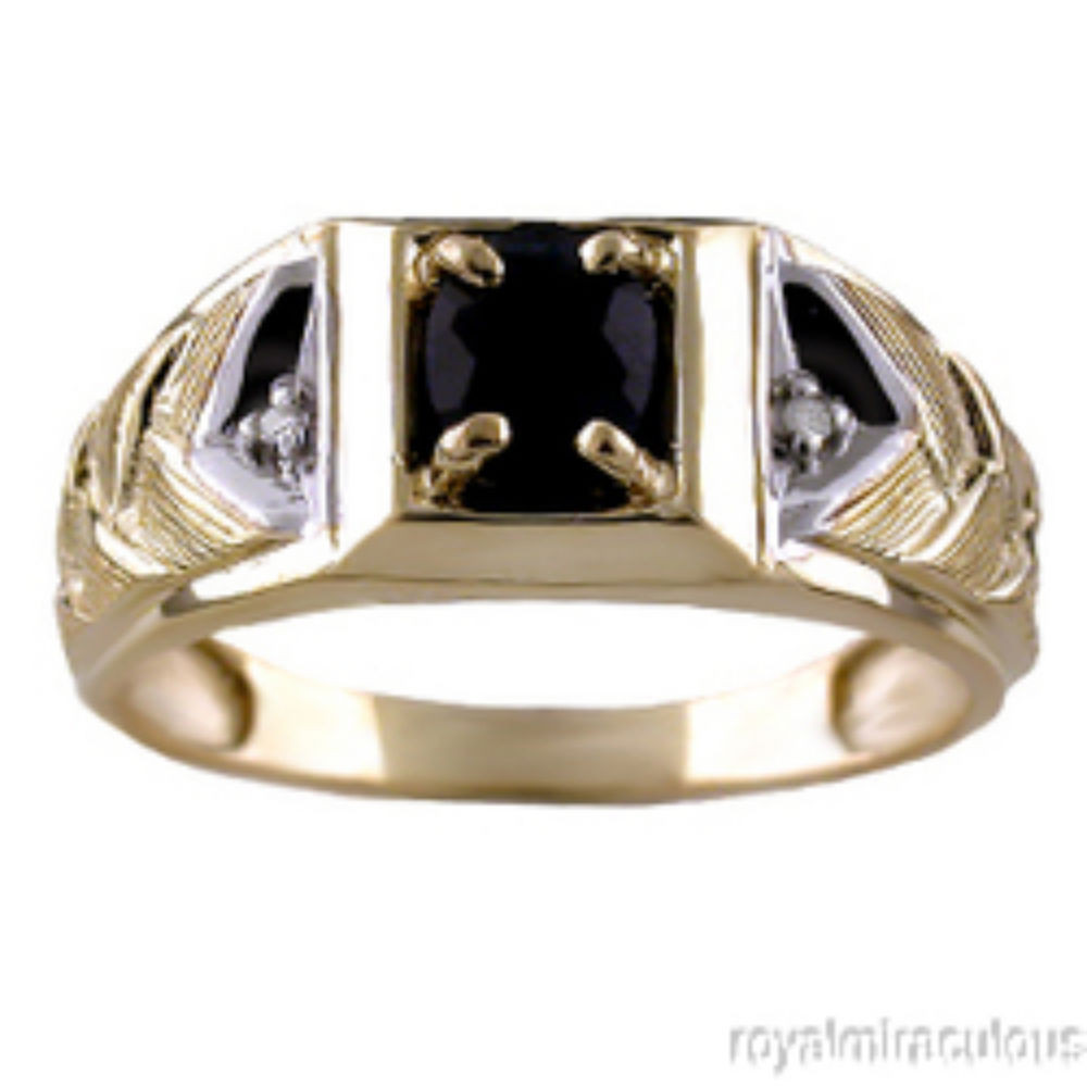 Mens Yellow Gold Diamond Rings
 Mens Sapphire & Diamond Ring 14K Yellow Gold