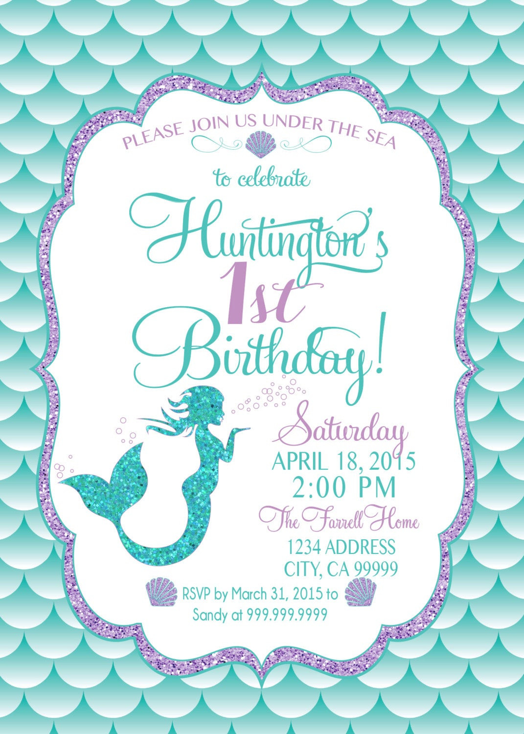 Mermaid Birthday Invitation
 ON SALE Mermaid Birthday Invitation Mermaid Party Invite
