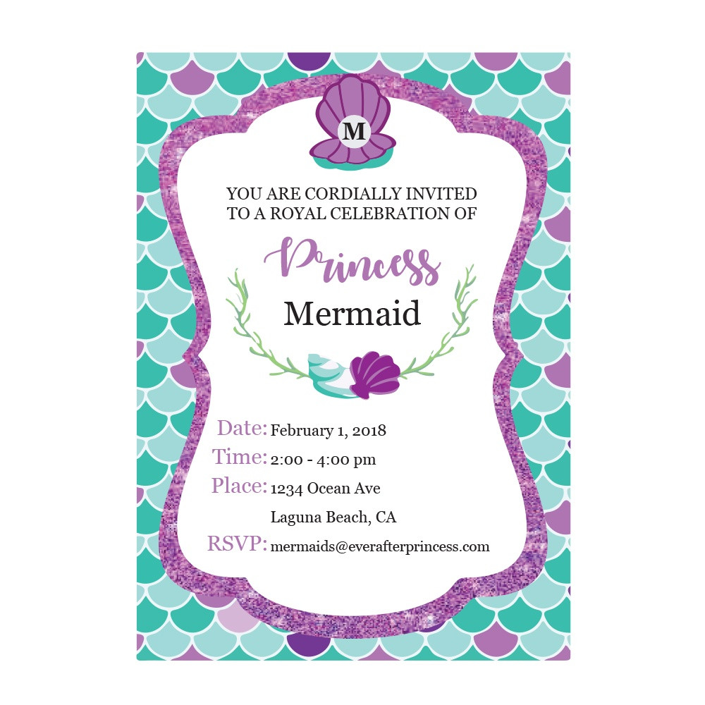 Mermaid Birthday Invitation
 Mermaid Invitations Ever After Princess Events