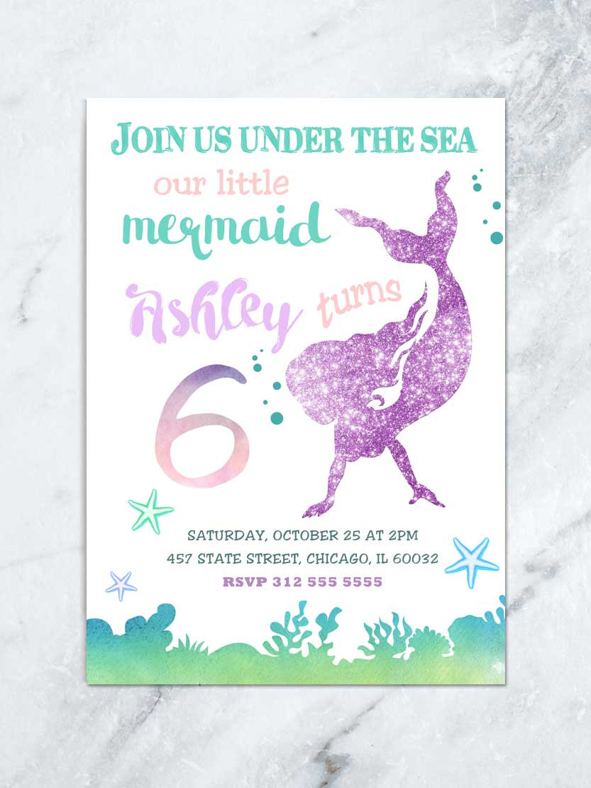 Mermaid Birthday Invitation
 Mermaid Birthday Invitation Under the Sea Invitation