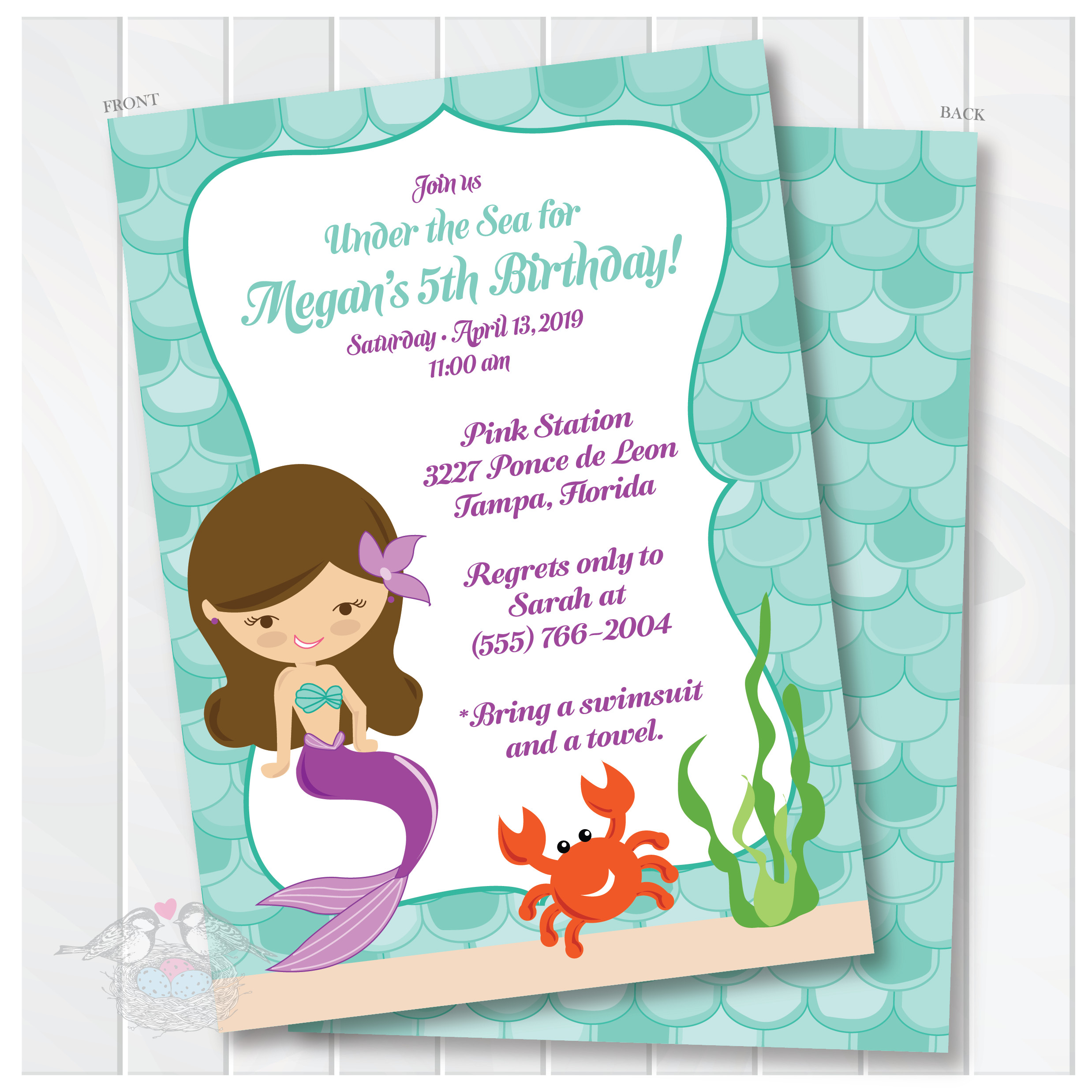 Mermaid Birthday Invitation
 Mermaid Birthday Invitation Birthday Invitation Under