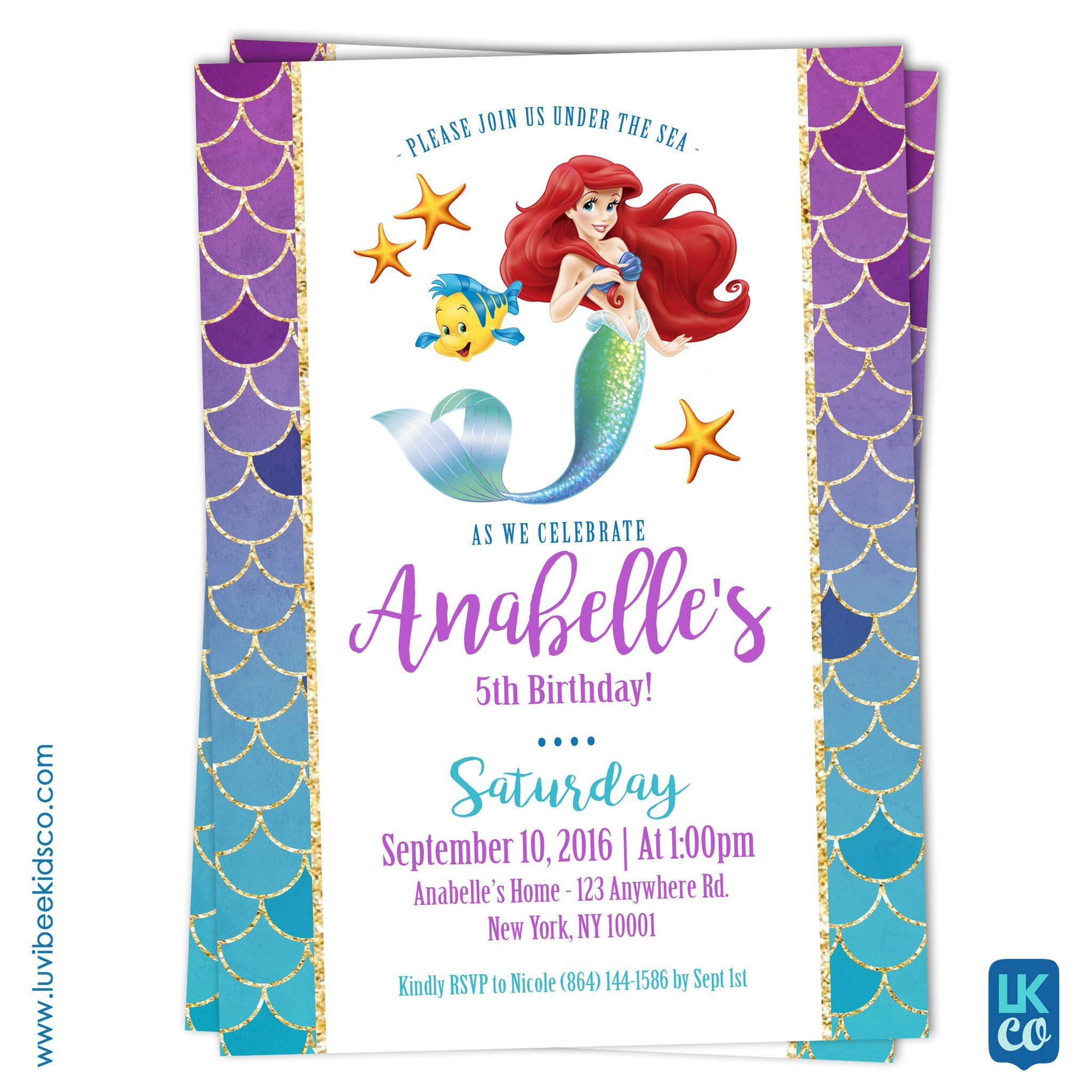 Mermaid Birthday Invitation
 Disney Princesses
