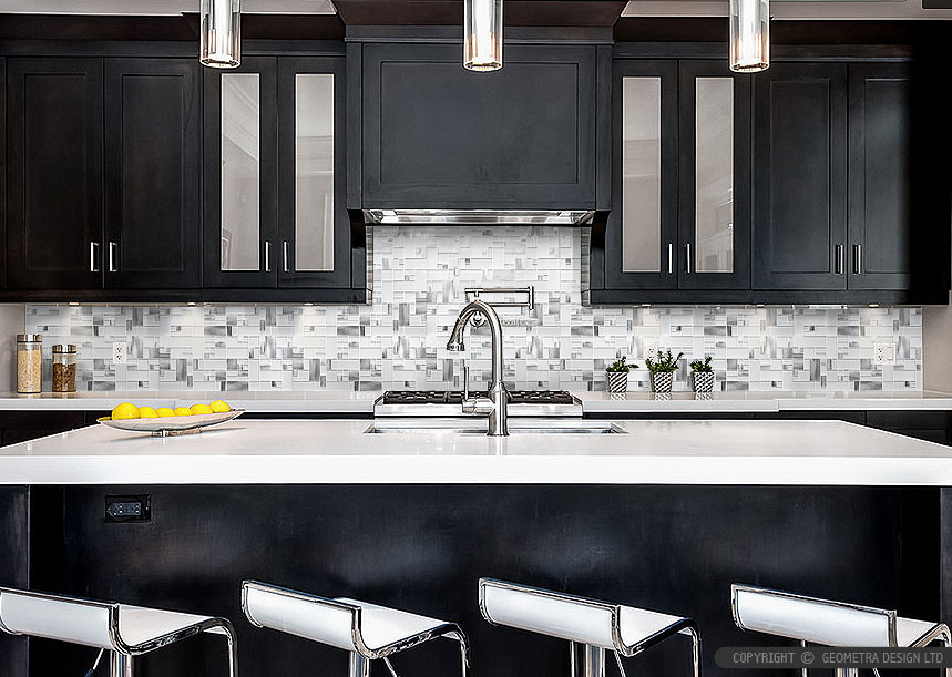 Metal Backsplash Kitchen
 White Glass Metal Modern Backsplash Tile